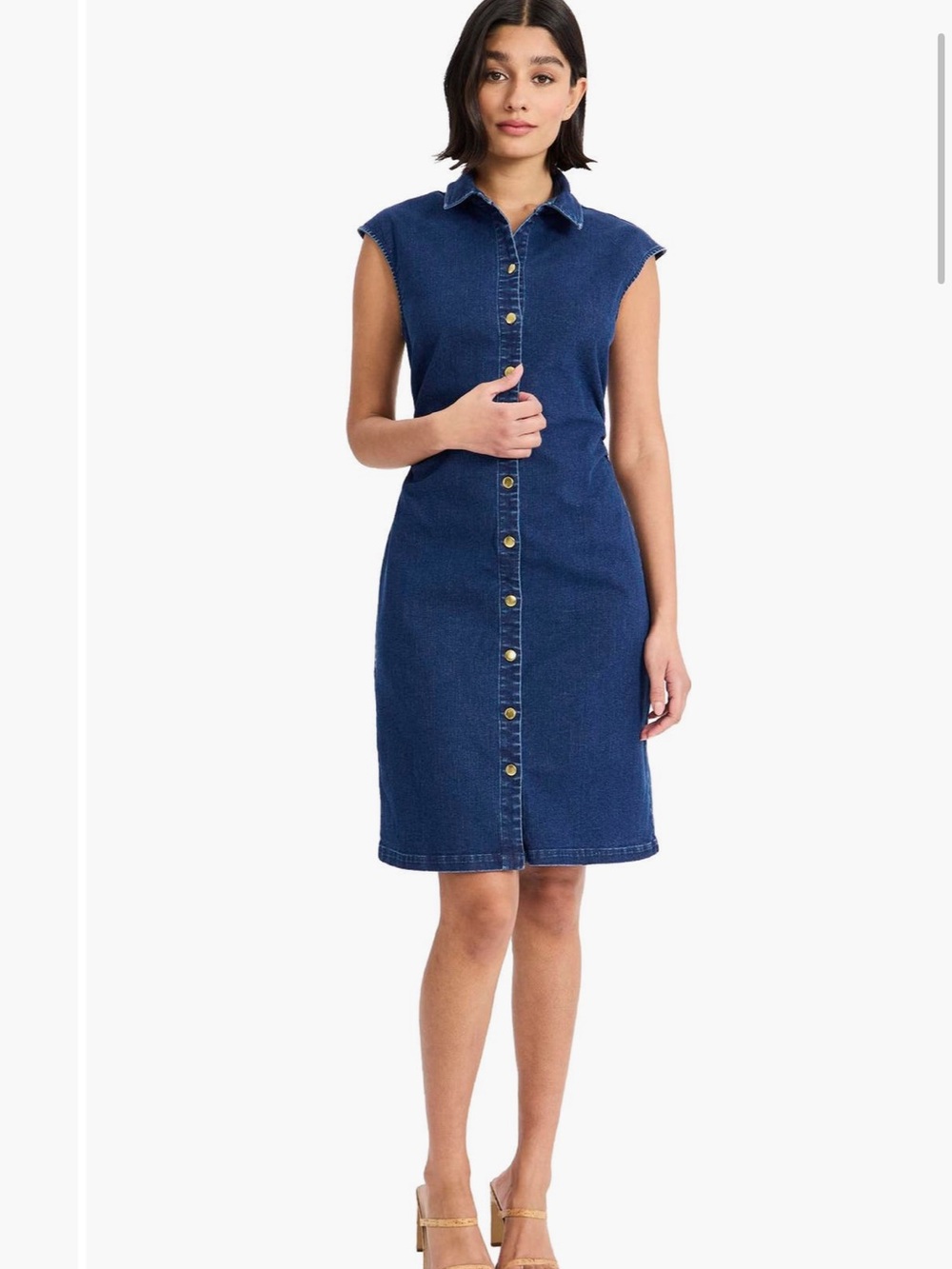 Maggy London Sleeveless Dark Blue Denim Button-Front Midi Dress